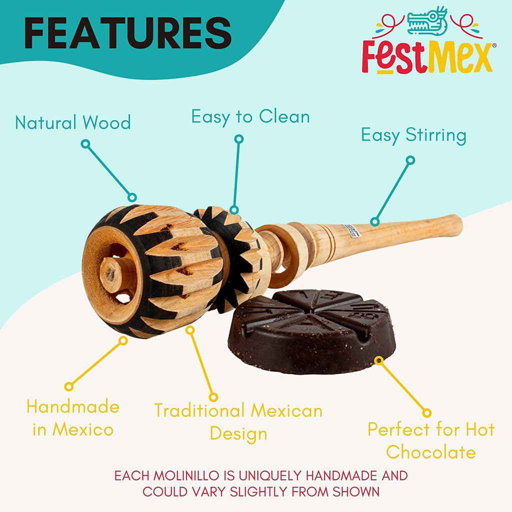 Hand Carved Mexican Molinillo Wooden Whisk for Hot Chocolate 
