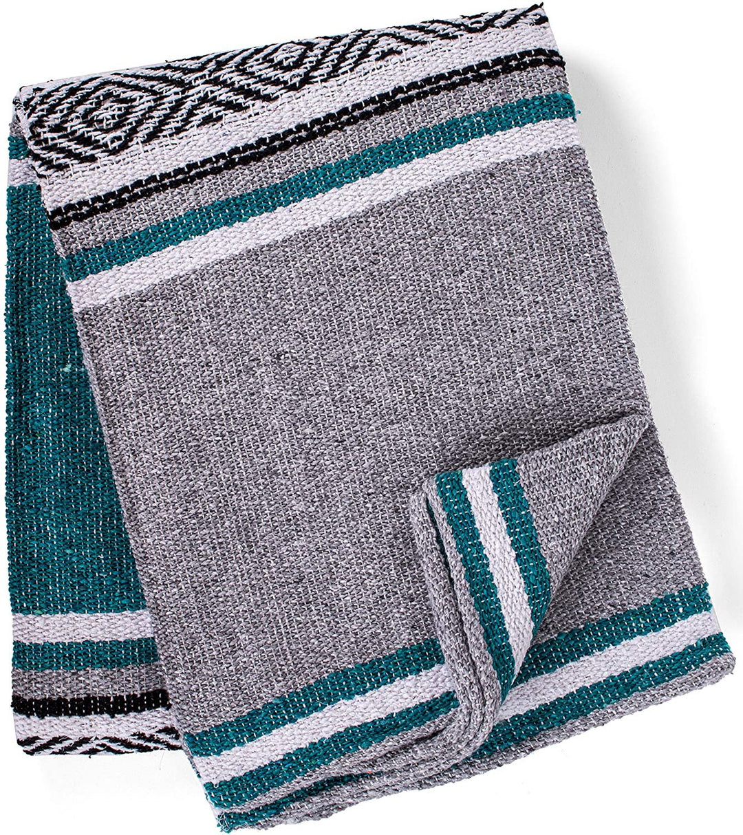 Genuine Mexican Handwoven Blanket Premium Large Heavyweight Falsa Blanket, Serape & Yoga Blanket | Beach Blanket | Throw Blanket | Tassel-Less Design | Made in Mexico