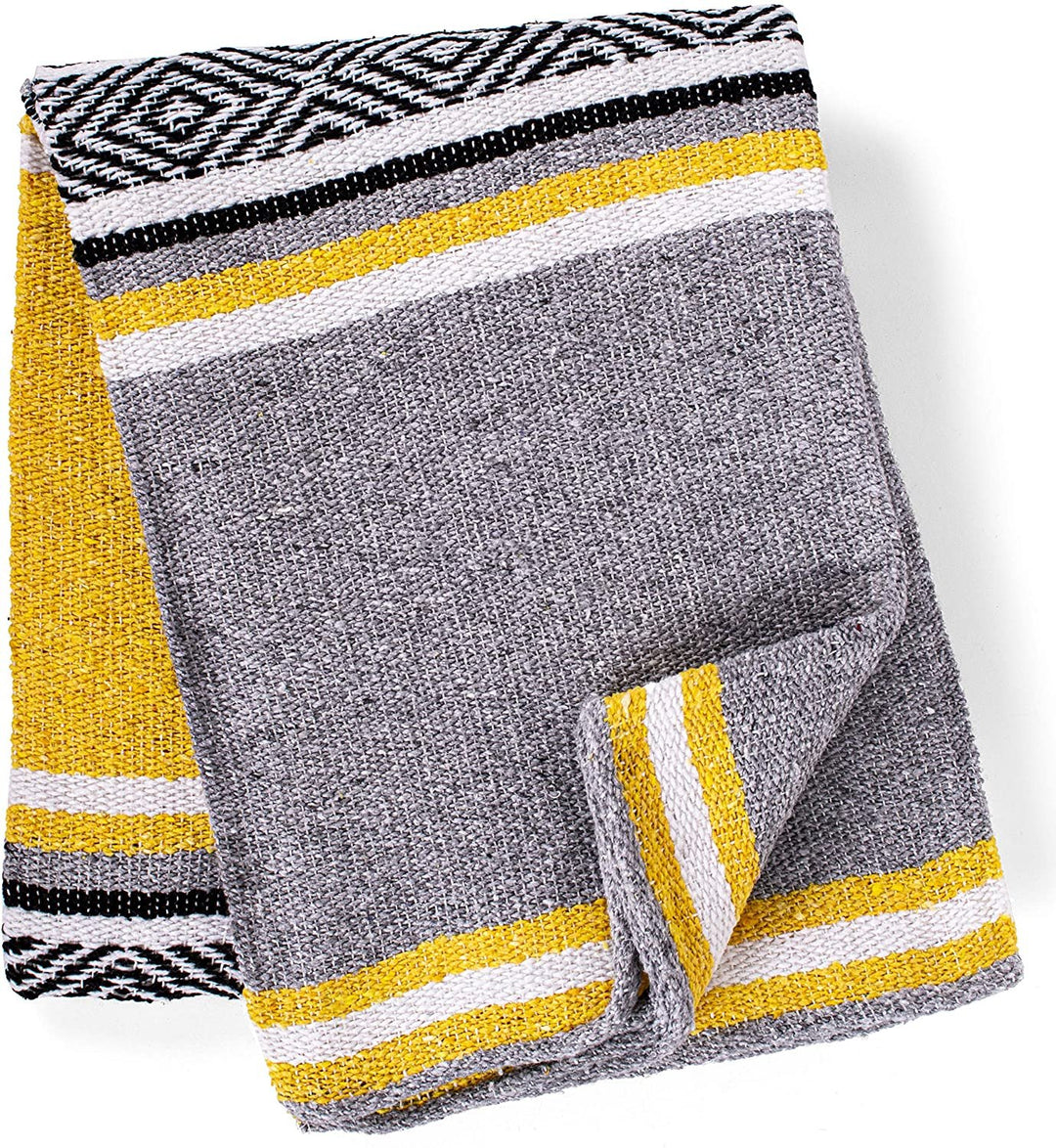 Genuine Mexican Handwoven Blanket Premium Large Heavyweight Falsa Blanket, Serape & Yoga Blanket | Beach Blanket | Throw Blanket | Tassel-Less Design | Made in Mexico