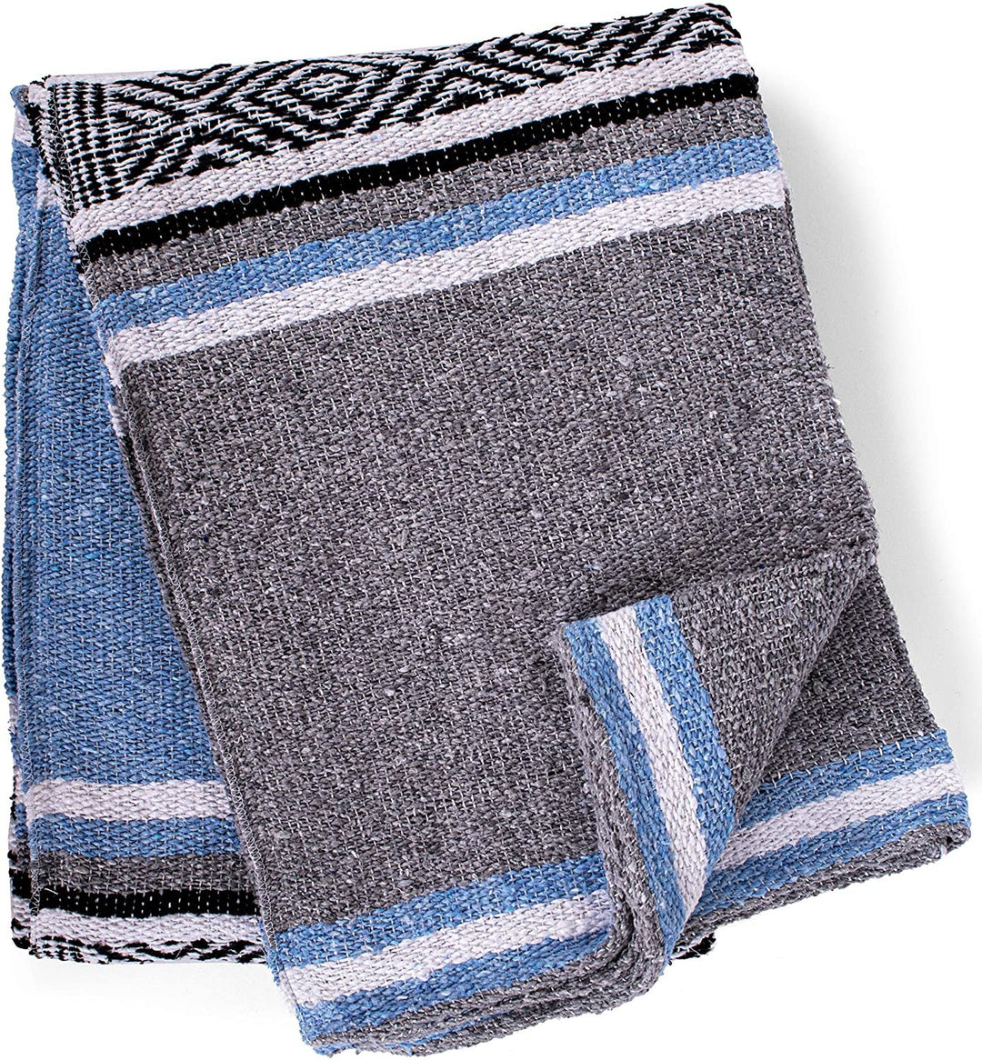 Genuine Mexican Handwoven Blanket Premium Large Heavyweight Falsa Blanket, Serape & Yoga Blanket | Beach Blanket | Throw Blanket | Tassel-Less Design | Made in Mexico