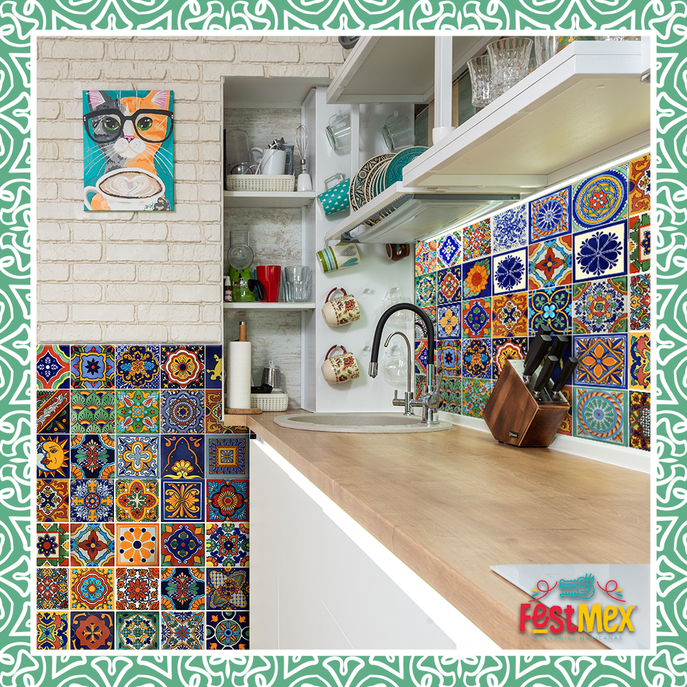 Talavera Hand Painted Ceramic Tiles 4 x 4 Inches (50 Pack)