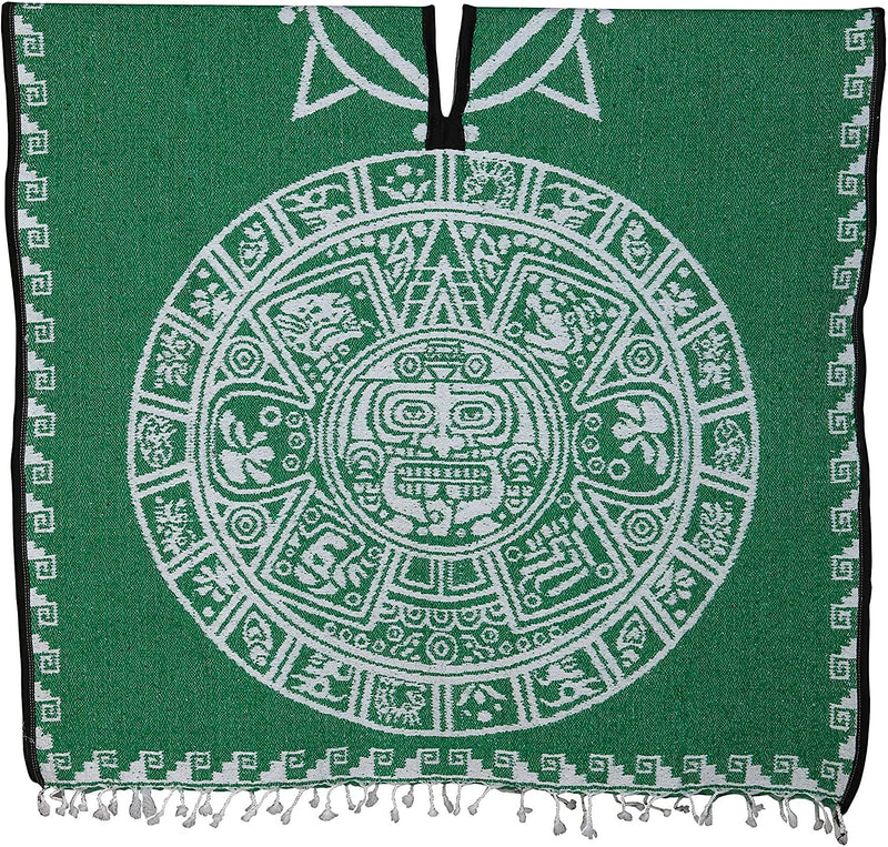 threads west Authentic Mexican Poncho Reversible Cobija Blanket - Aztec Calendar