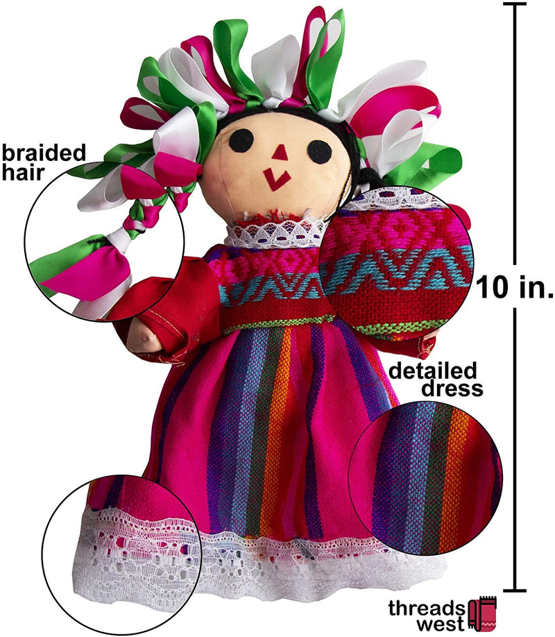 Threads West Authentic Handmade Mexican Rag Dolls Maria, Assorted Colors, 10 inches Tall (Packs Available) (Small, 2-Pack)