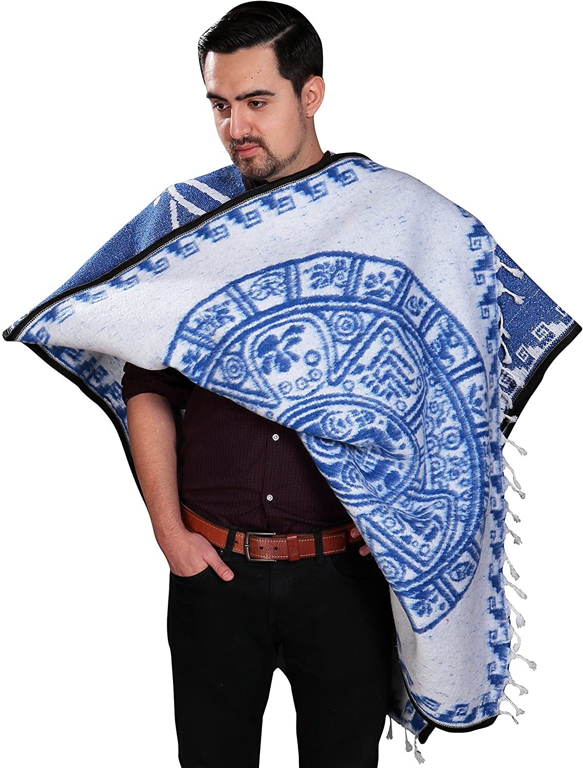 threads west Authentic Mexican Poncho Reversible Cobija Blanket