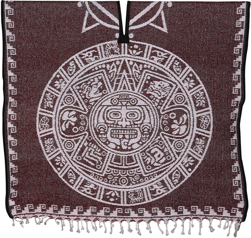 threads west Authentic Mexican Poncho Reversible Cobija Blanket - Aztec Calendar