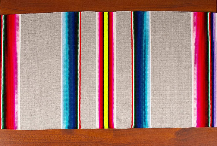 Threads West Authentic Mexican Table Runner Handwoven on Wooden Loom Bright Mexican Saltillo Sarape 60" x 12"