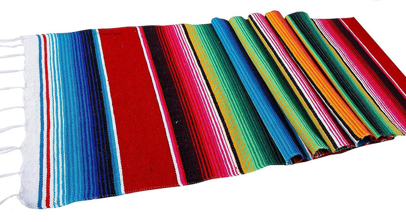 Threads West Genuine Mexican Handwoven Bright Mexican Table Runner Saltillo Serape Colorful Striped Sarape 83" x 14" (Multi-Packs Available) for Parties