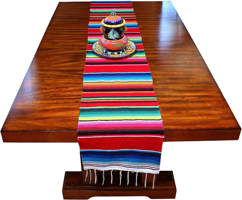 Threads West Genuine Mexican Handwoven Bright Mexican Table Runner Saltillo Serape Colorful Striped Sarape 83" x 14" (Multi-Packs Available) for Parties