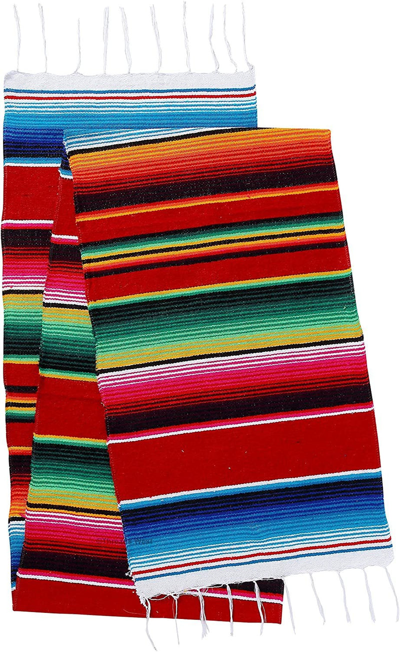 Threads West Genuine Mexican Handwoven Bright Mexican Table Runner Saltillo Serape Colorful Striped Sarape 83" x 14" (Multi-Packs Available) for Parties