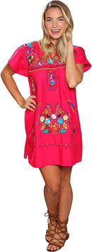 Threads West Embroidered Mexican Peasant Mini Short Dress