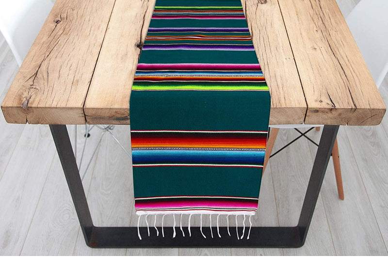 Threads West Authentic Mexican Table Runner Handwoven on Wooden Loom Bright Mexican Saltillo Sarape 60" x 12"