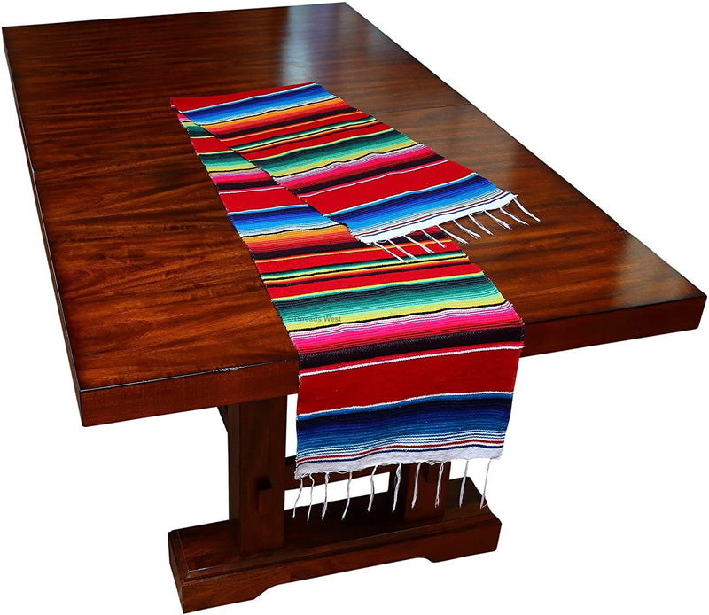 Threads West Genuine Mexican Handwoven Bright Mexican Table Runner Saltillo Serape Colorful Striped Sarape 83" x 14" (Multi-Packs Available) for Parties