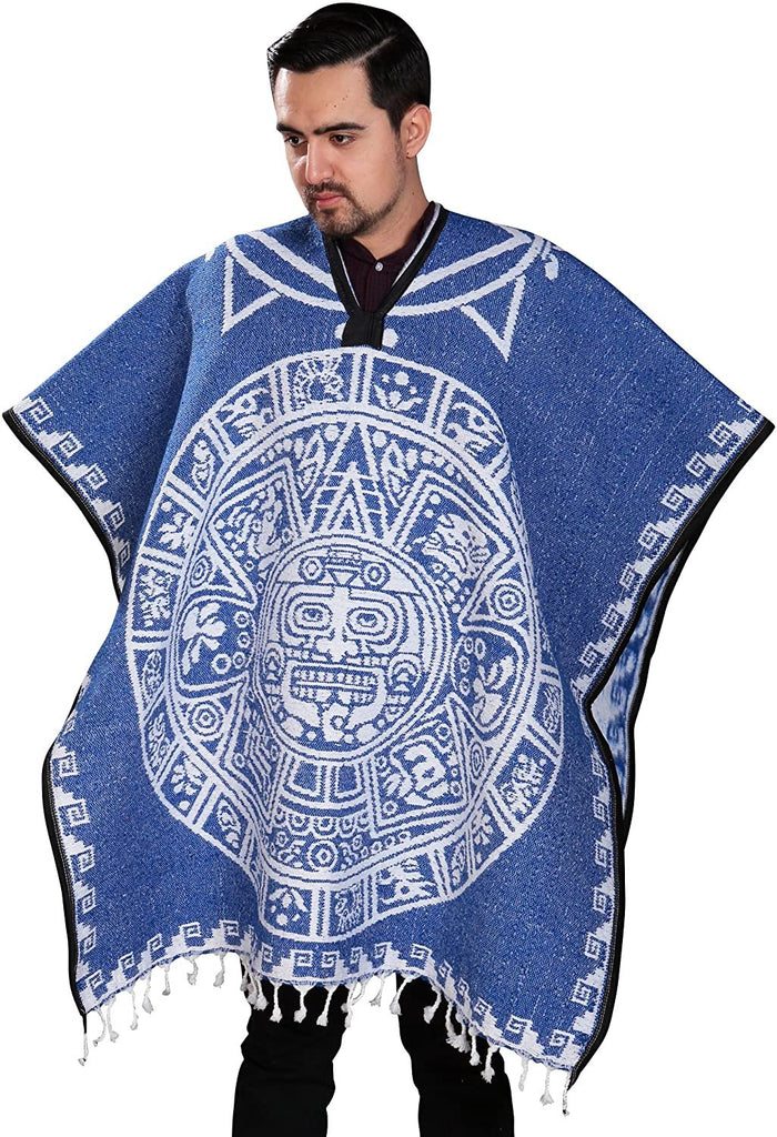 threads west Authentic Mexican Poncho Reversible Cobija Blanket