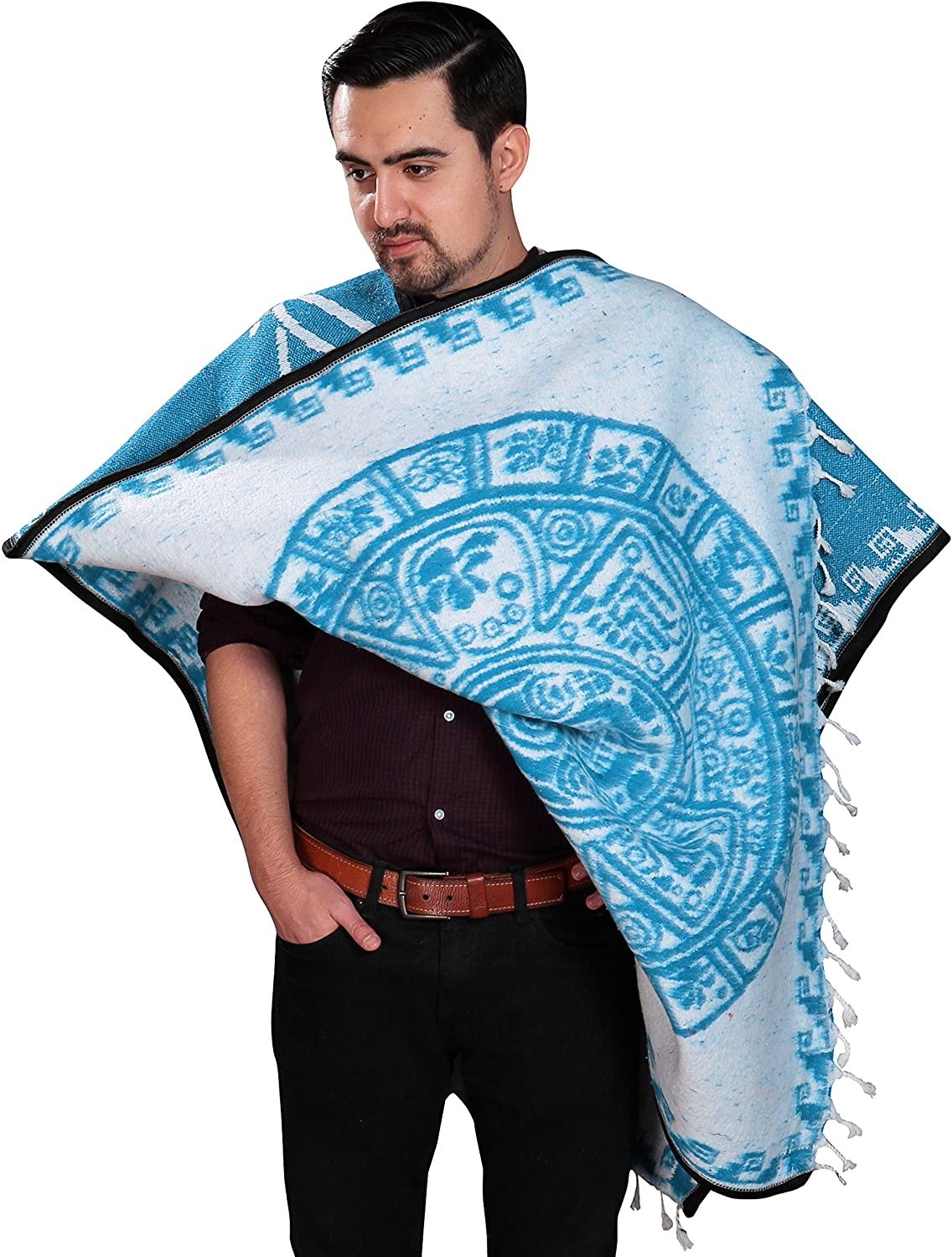 threads west Authentic Mexican Poncho Reversible Cobija Blanket