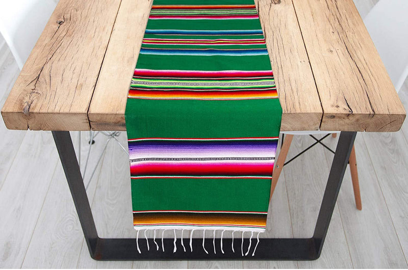 Threads West Authentic Mexican Table Runner Handwoven on Wooden Loom Bright Mexican Saltillo Sarape 60" x 12"