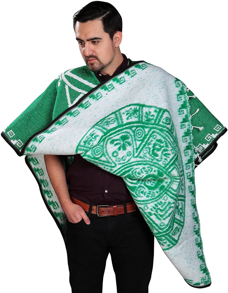 threads west Authentic Mexican Poncho Reversible Cobija Blanket - Aztec Calendar