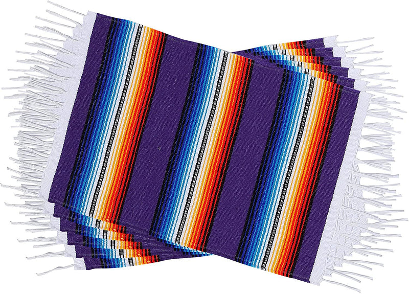 Threads West Colorful Fringed Mexican Serape Place Mats Designed in Traditional Mexican Serape Blanket Material Set of 8 Assorted Placemats