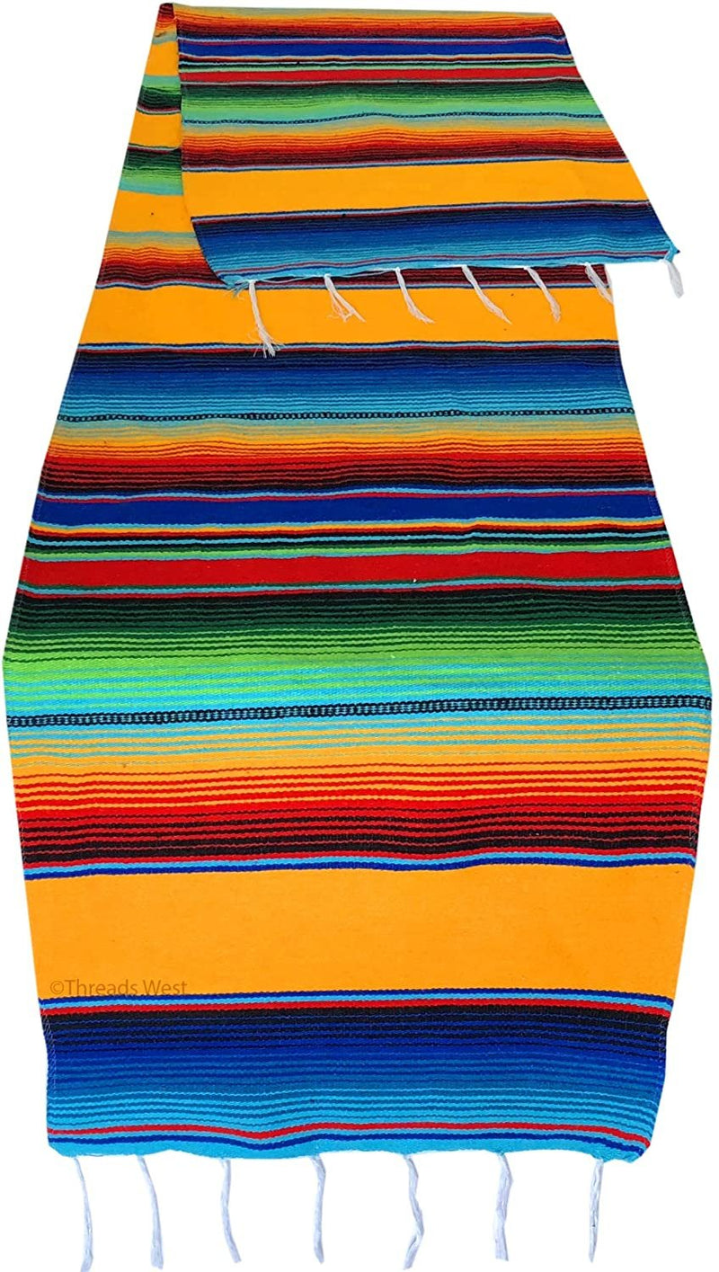 Threads West Genuine Mexican Handwoven Bright Mexican Table Runner Saltillo Serape Colorful Striped Sarape 83" x 14" (Multi-Packs Available) for Parties
