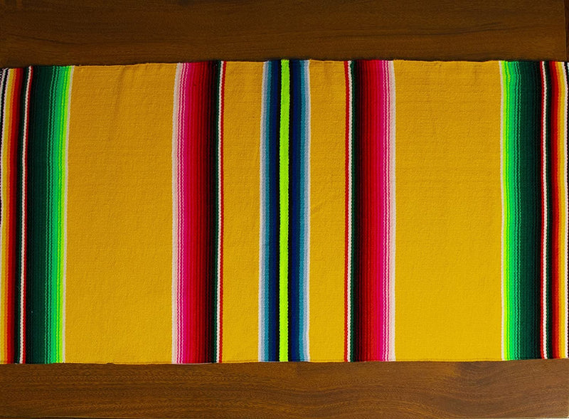 Threads West Authentic Mexican Table Runner Handwoven on Wooden Loom Bright Mexican Saltillo Sarape 60" x 12"