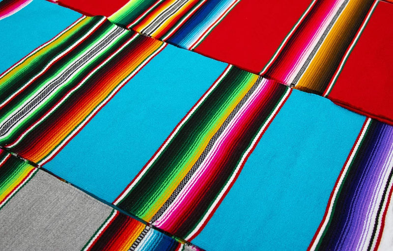 Threads West Authentic Mexican Table Runner Handwoven on Wooden Loom Bright Mexican Saltillo Sarape 60" x 12"